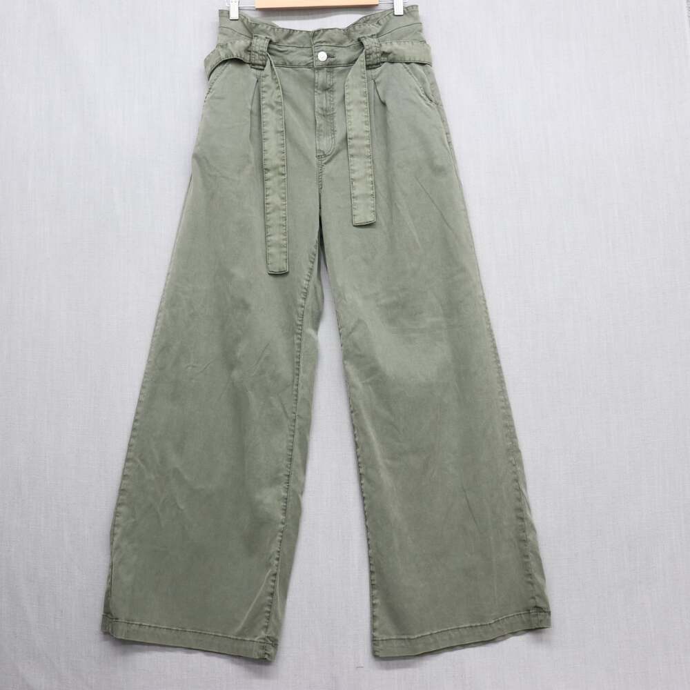 Paige Harper High Rise Paperbag Belted Wide Leg Pants Ivy Green Lyocell Size 31 - Picture 2 of 15